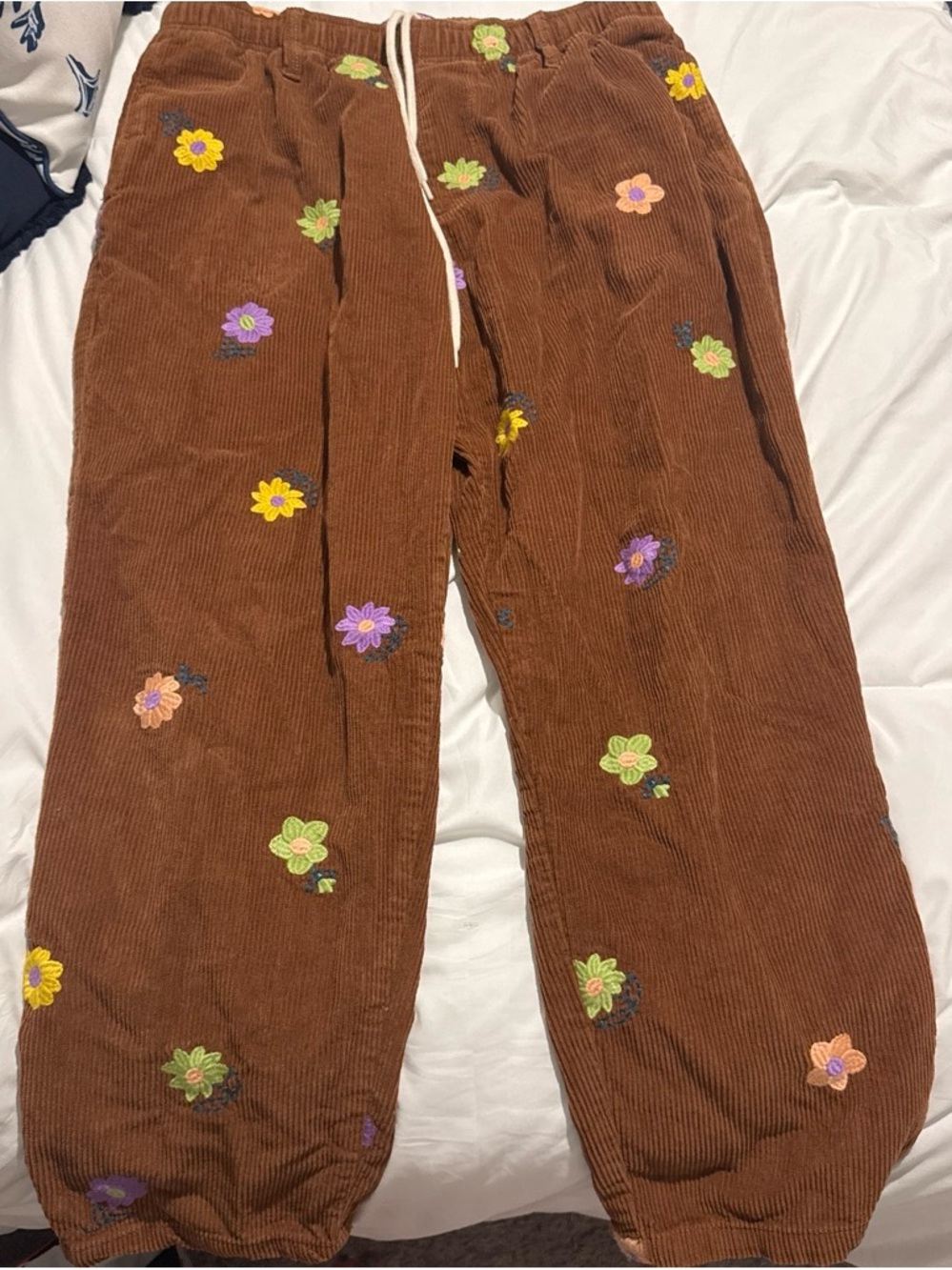 Urban Outfitters Brown Corduroy Floral Embroidered Joggers